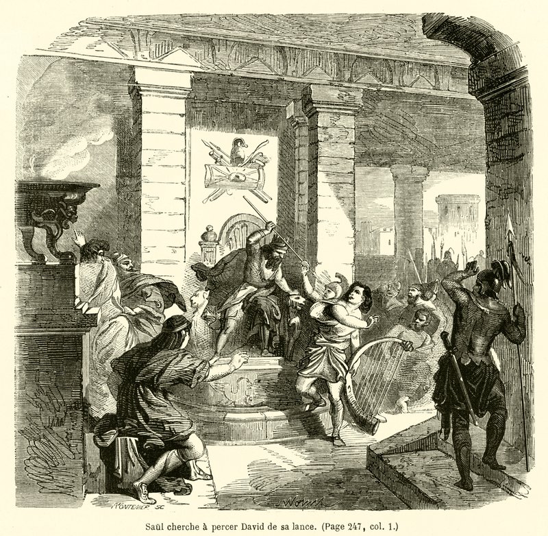 Saul Tries to Pierce David with His Spear by French School