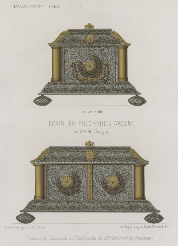 Silver filigree casket by French School