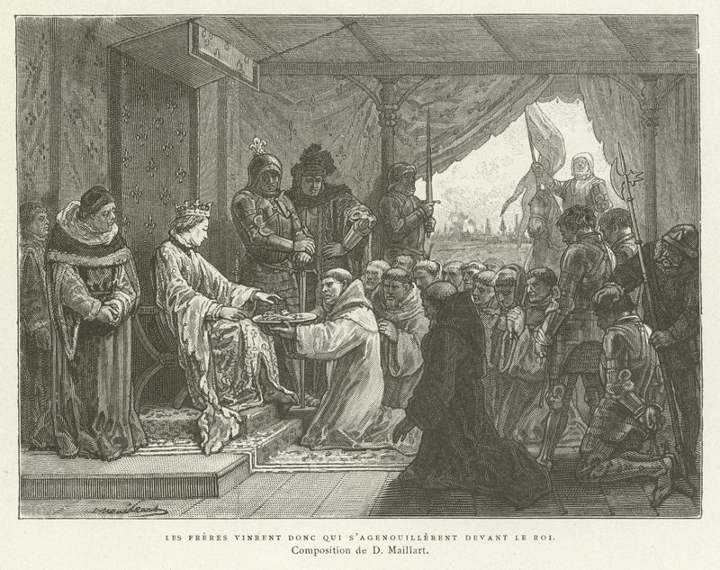 Then Came the Friars Who Knelt Before the King by French School
