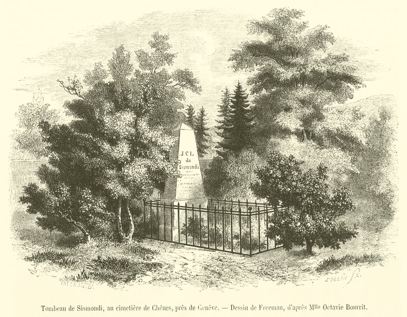 Tomb of Sismondi, at the Cemetery of Chenes, near Geneva (engraving) by French School