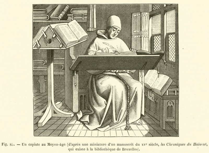 A Copyist in the Middle Ages (engraving) by French School