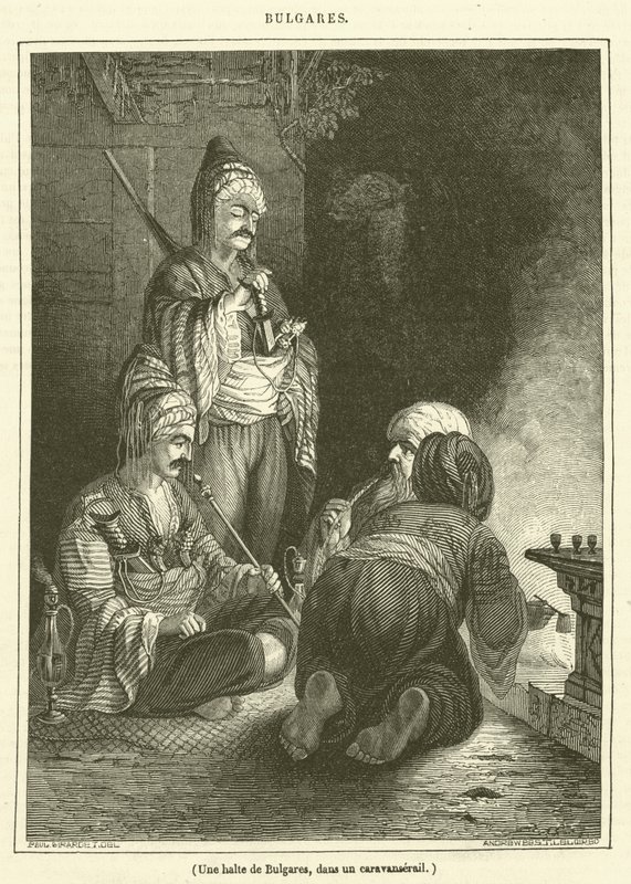 A Halt of Bulgarians in a Caravanserai (engraving) by French School