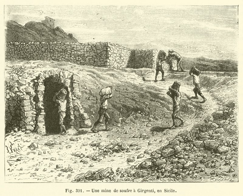 A Sulfur Mine in Girgenti, Sicily (engraving) by French School