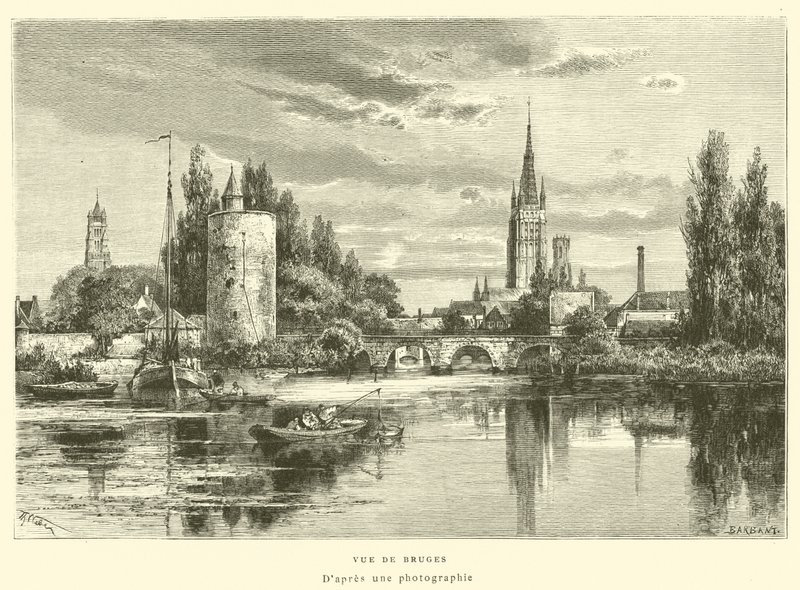 View of Bruges (engraving) by French School