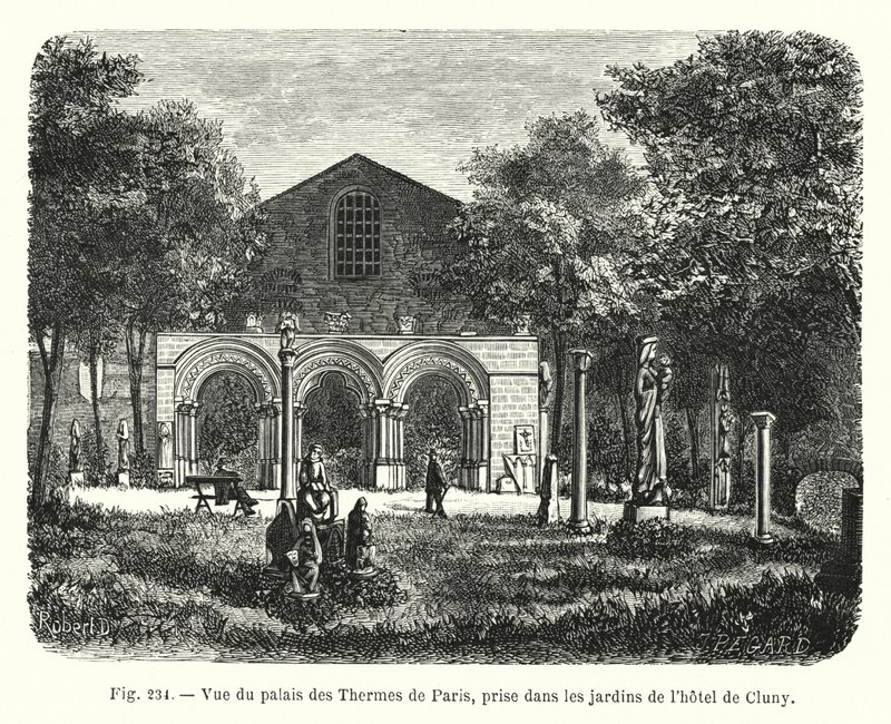 View of the Palace of the Thermes of Paris, Taken in the Gardens of the Hotel de Cluny by French School