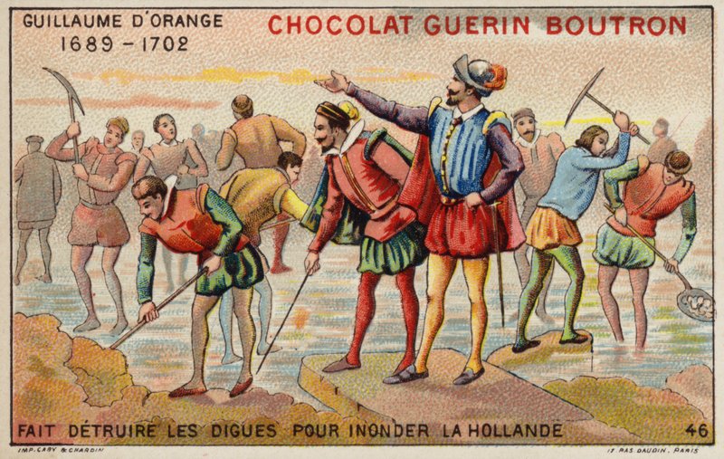 William of Orange destroying dikes to allow the flooding of Holland by French School
