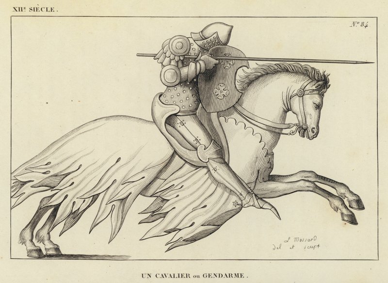 12th Century, A Horseman or Gendarme (engraving) by French School