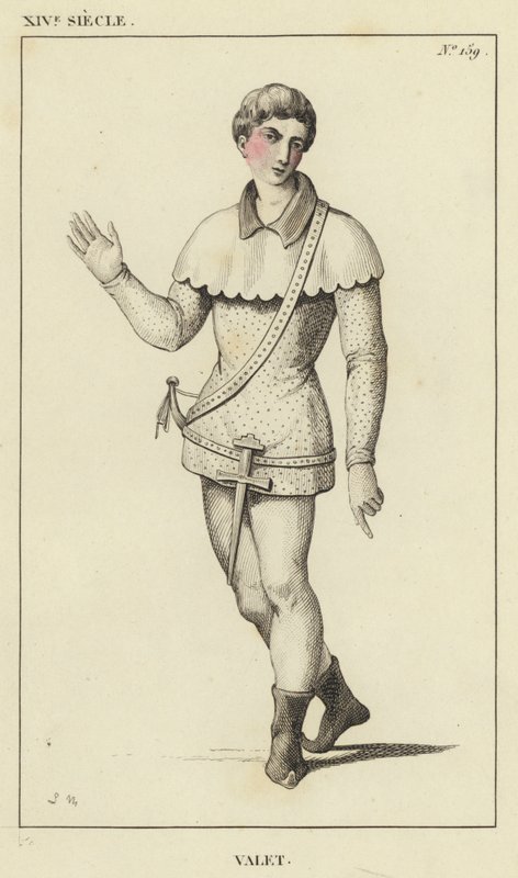 14th Century, Valet (coloured engraving) by French School