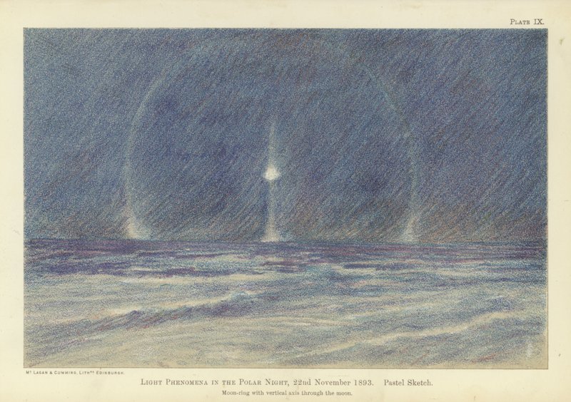 Light phenomena in the polar night, 22 November 1893, pastel sketch by Fridtjof Nansen