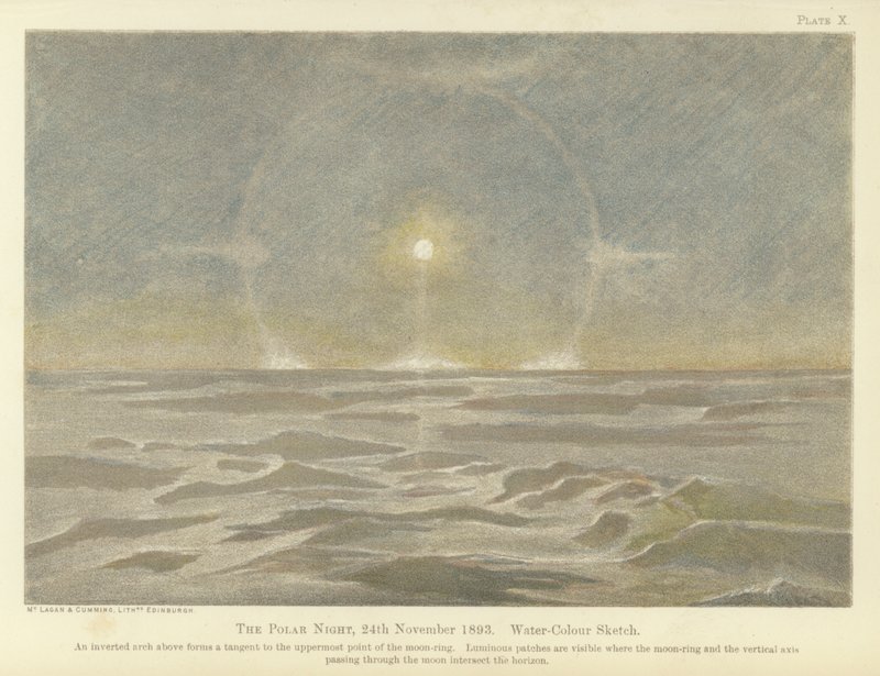 The polar night, 24 November 1893, water-colour sketch by Fridtjof Nansen