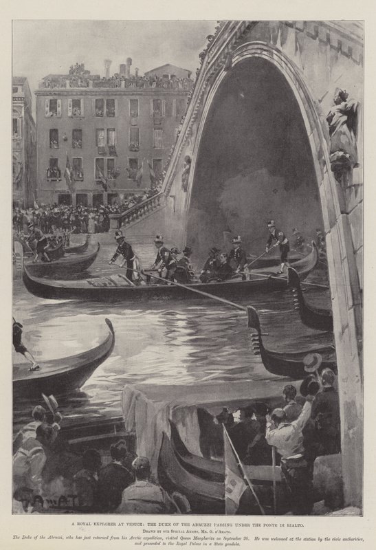 A Royal Explorer at Venice, the Duke of the Abruzzi passing under the Ponte di Rialto by G.S. Amato
