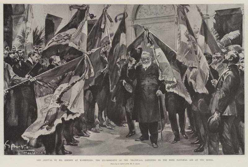 The Arrival of Mr Kruger at Marseilles, the Ex-President of the Transvaal listening to the Boer National Air at the Hotel by G.S. Amato