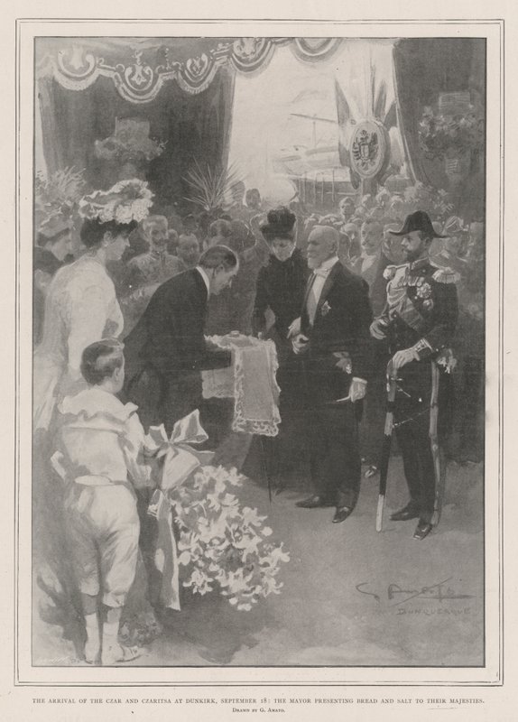 The Arrival of the Czar and Czaritsa at Dunkirk, 18 September, the Mayor presenting Bread and Salt to Their Majesties by G.S. Amato