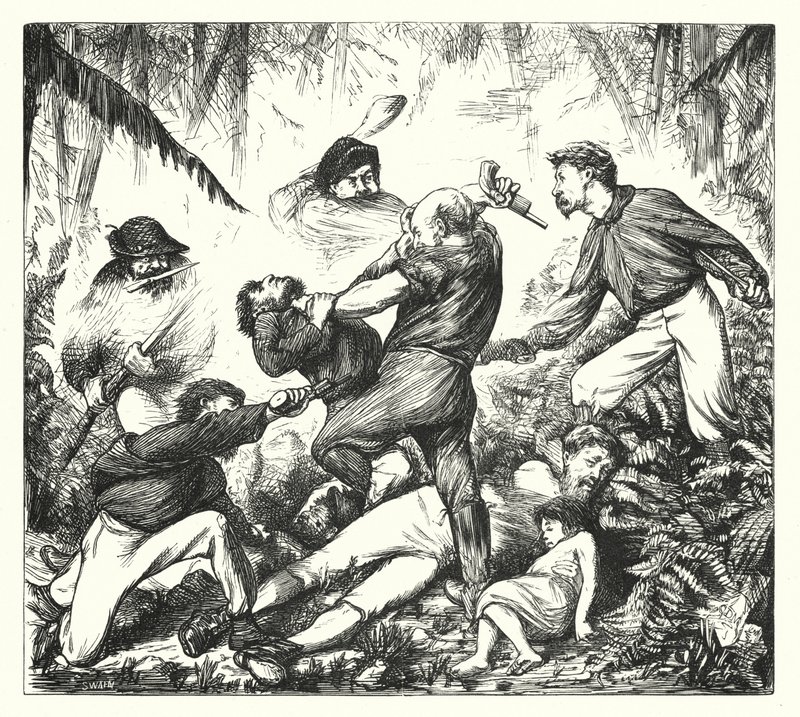 A Rifle Duel in Arkansas (engraving) by George (after) Du Maurier