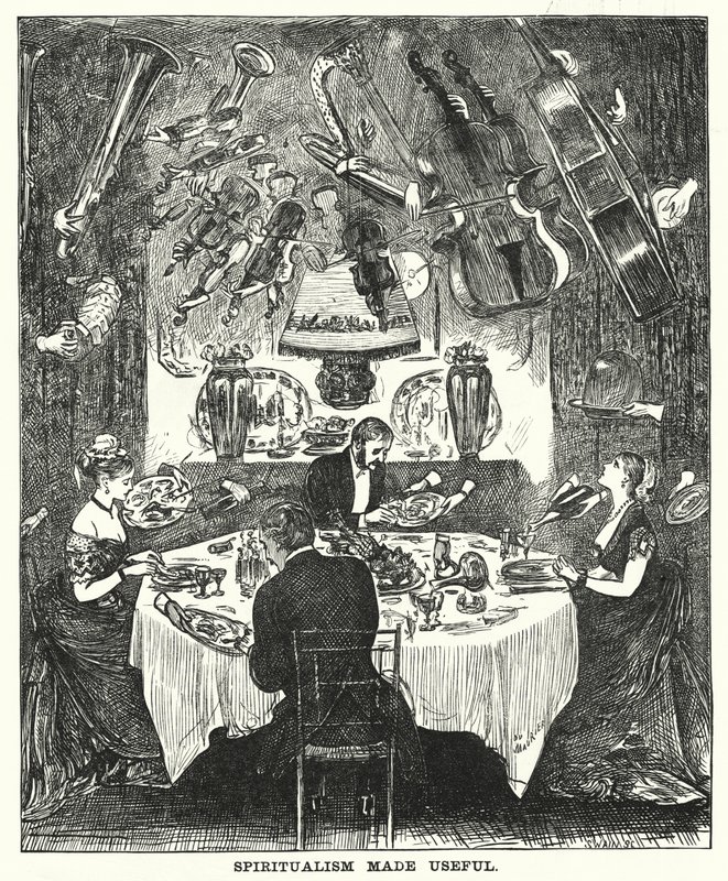Punch cartoon: Spiritualism Made Useful by George (after) Du Maurier