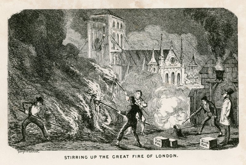 Stirring up the Great Fire of London by George Cruikshank