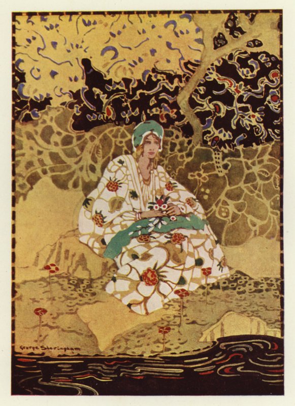 A very beautiful girl sitting on the bank of the stream by George Sheringham