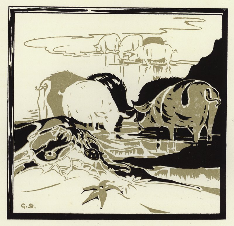 The Pigs Came Grunting Over the Sand by George Sheringham