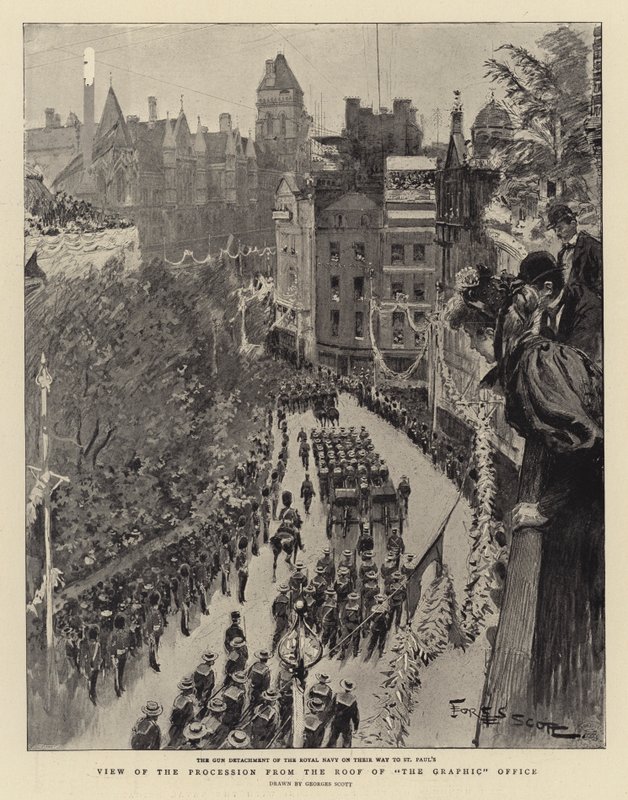 View of the Procession from the Roof of the The Graphic Office by Georges Bertin Scott