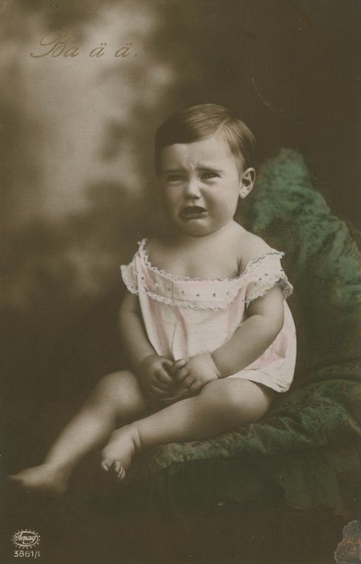 Postcard of a Boy Crying, Sent in 1913 by German Photographer