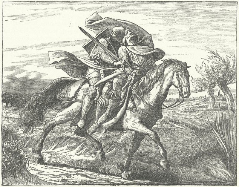 A German knight carrying Valdemar II of Denmark to safety after his defeat at the Battle of Bornhoved by German School