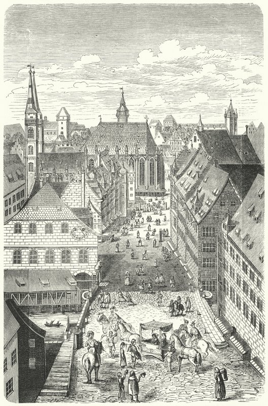 A street in Nuremberg in the 15th Century by German School