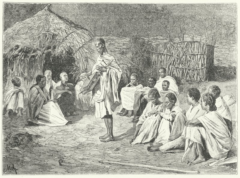 A travelling minstrel and his audience in Abyssinia by German School