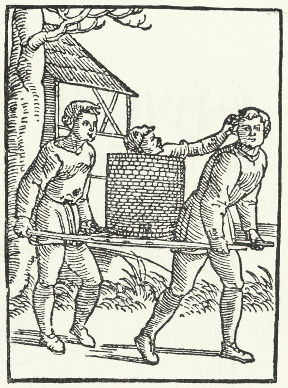 A woodcut of a scene from the story of Till Eulenspiegel by German School