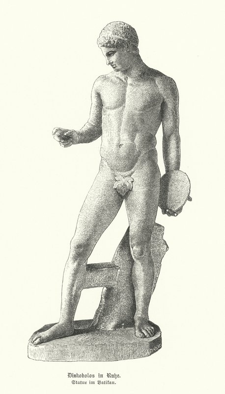 Ancient Greek statue of a discus thrower at rest by German School