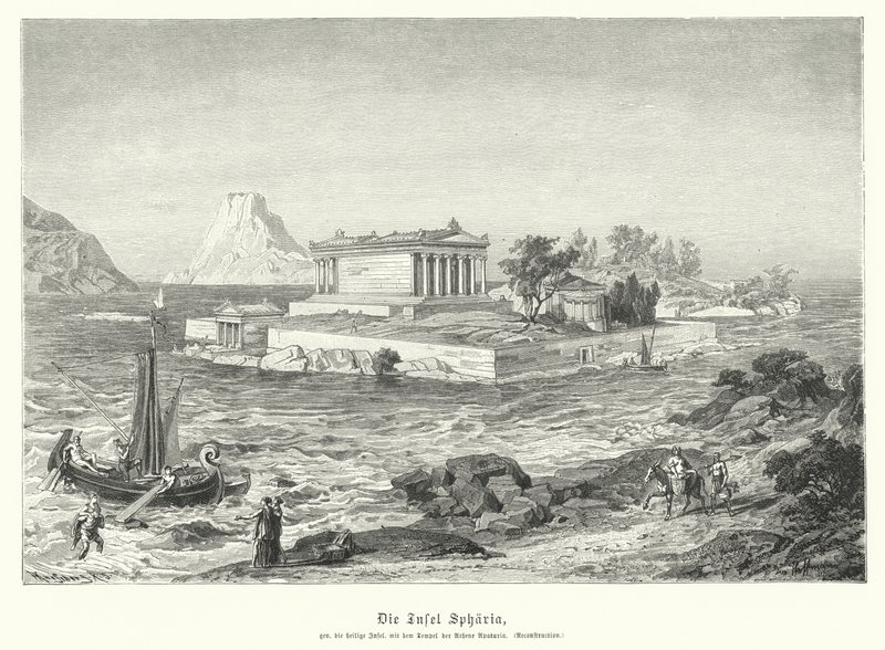 Ancient Greek temple of Athena Apaturia on the island of Sphairia by German School