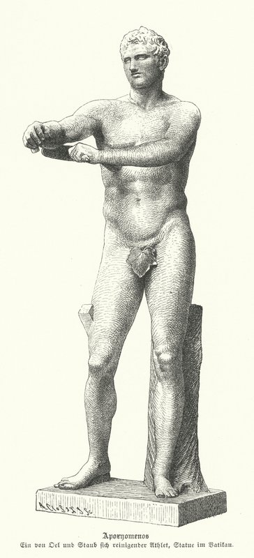 Apoxyomenos, statue of an athlete scraping sweat and dust off his body with a strigil by German School