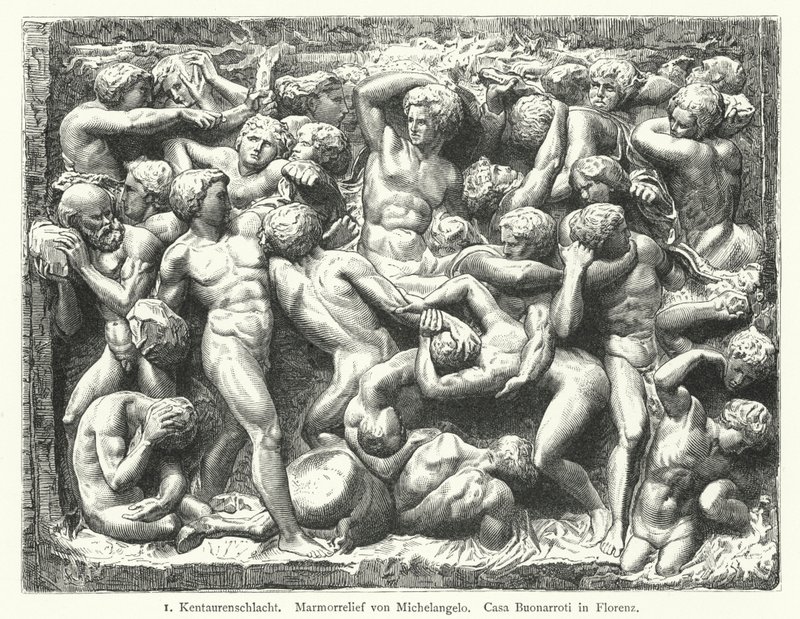 Battle of the Centaurs, marble relief by Michelangelo by German School