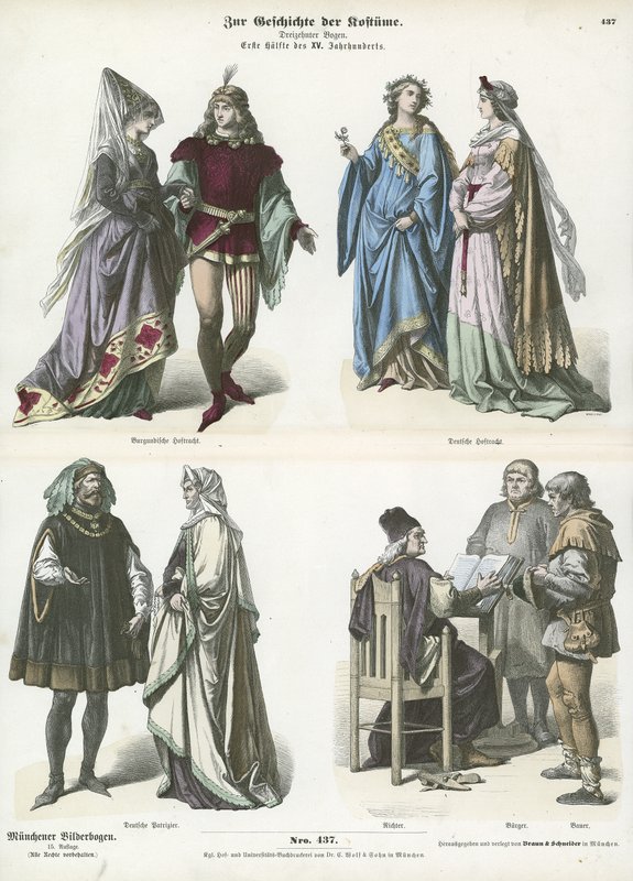 Burgundian and German Costumes, First Half of 15th Century by German School