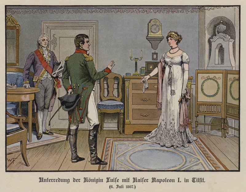 Conversation between Queen Louise of Prussia and the Emperor Napoleon I at Tilsit, 6 July 1807 by German School
