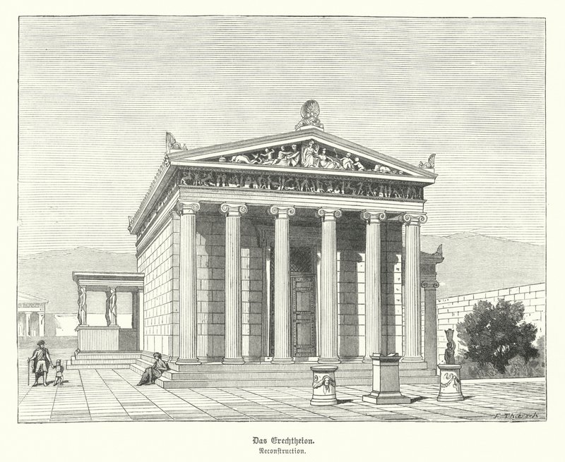Erectheion, temple dedicated to Athena and Poseidon on the Acropolis, Athens, Ancient Greece by German School