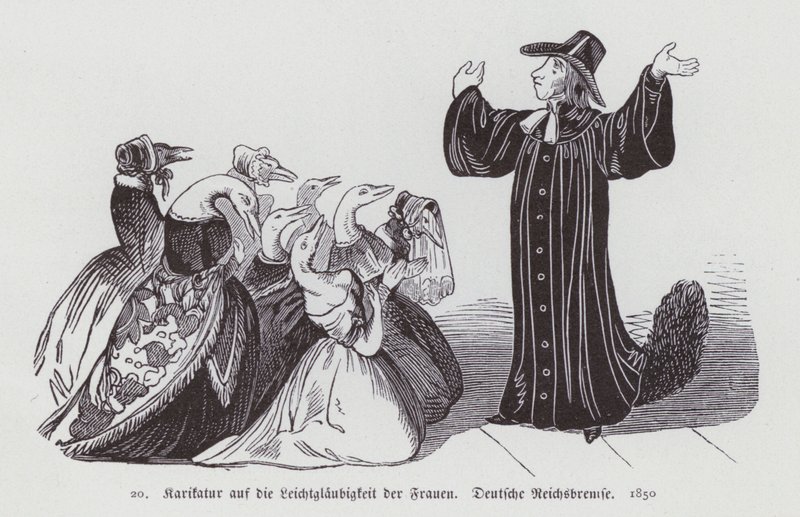 German cartoon on the gullibility of women by German School