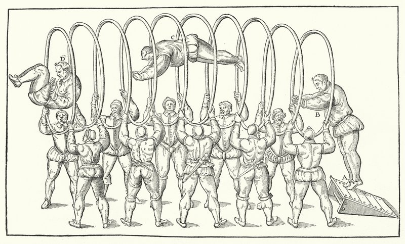 Jumping Through Hoops (engraving) by German School