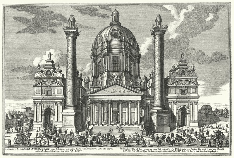 Karlskirche (St Charles Church), Vienna (engraving) by German School