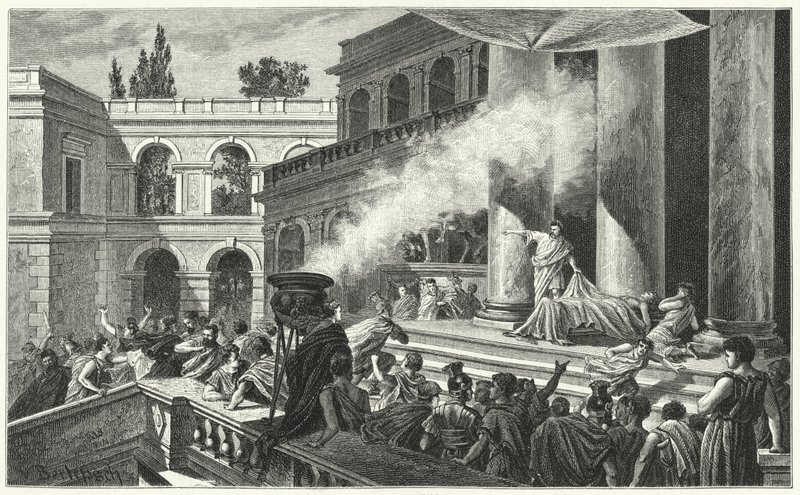 Mark Antony precipitates a riot with his oration at Julius Caesar