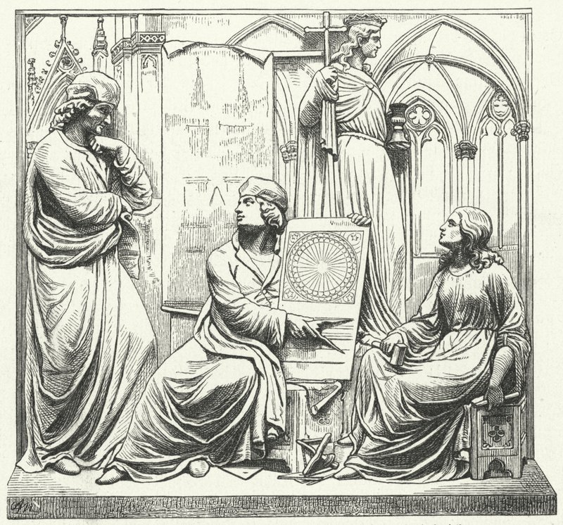 Medieval German architect Erwin von Steinbach and his family by German School