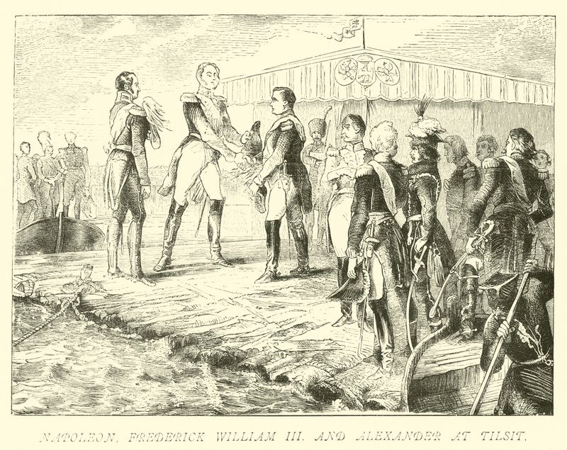 Napoleon, Frederick William III and Alexander at Tilsit by German School