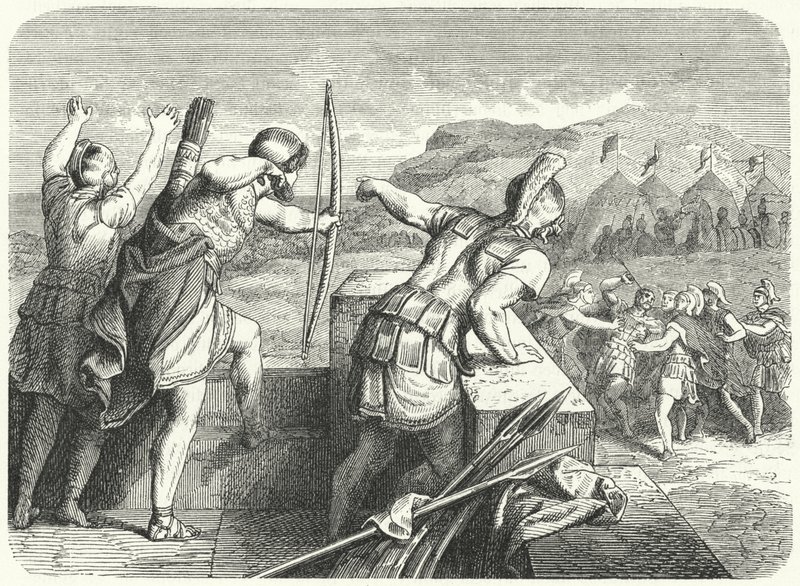 Philip II of Macedon wounded in the eye at the Siege of Methone, 355 BC by German School