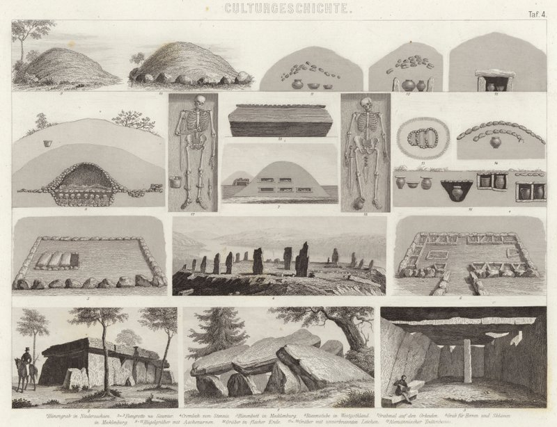 Prehistoric burial chambers. Illustration for Bilder-Atlas by German School