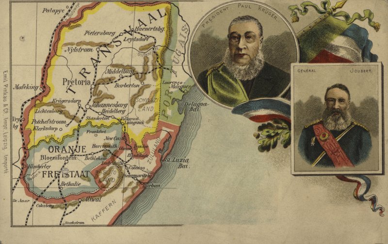 President Paul Kruger, General Piet Joubert and a Map of the Transvaal and Orange Free State by German School