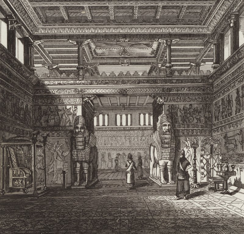 Reconstruction of the Hall of an Assyrian King (Illustration for Bilder-Atlas) by German School