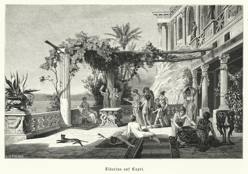 Roman Emperor Tiberius on the island of Capri by German School