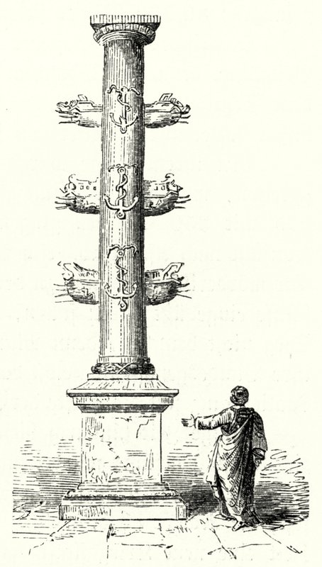 Rostral Column of Gaius Duilius, Commemorating the Roman Naval Victory Over the Carthaginians at the Battle of Mylae in 260 BC (engraving) by German School