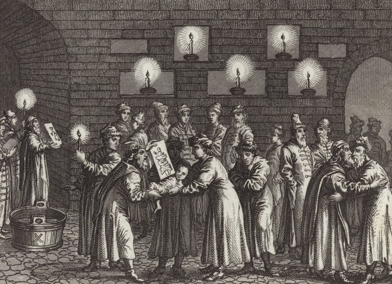 Russian Orthodox Baptism. Illustration for Bilder-Atlas by German School