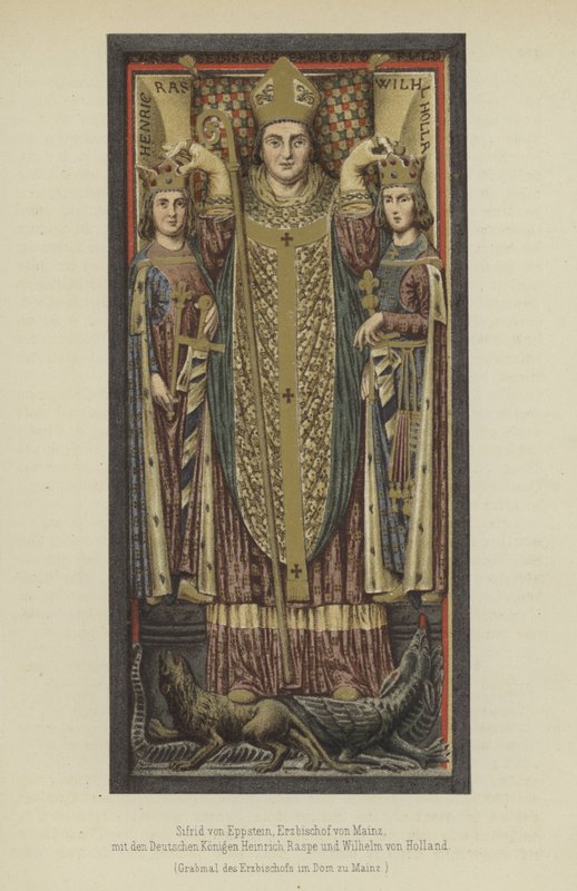 Siegfried von Eppstein, Archbishop of Mainz from 1230 to 1249, with the German Kings Henry Raspe, Landgrave of Thuringia, and William II of Holland, Count of Holland and Zeeland by German School