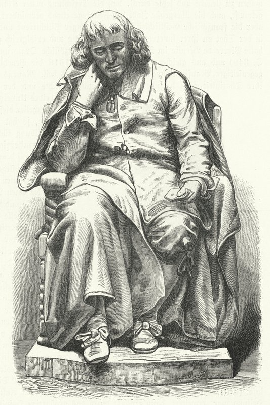 Statue of Dutch philosopher Baruch Spinoza in the Hague (engraving) by German School